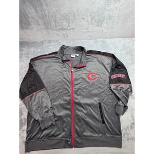 Majestic Cincinnati Reds Track Jacket Mens 5XL Gray Black Full Zip MLB Baseball